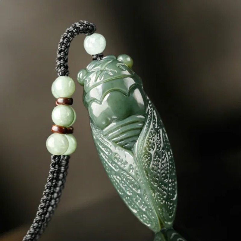Men Accessories For Hand - Naturalny Hetian Jade cykada wisiorek naszyjnik